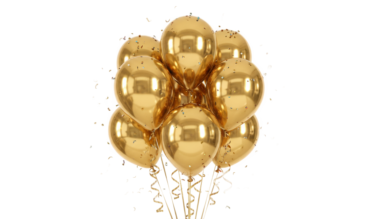 gold confetti balloons png PNG transparent background