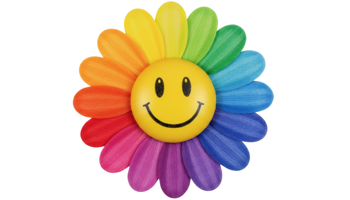 rainbow flower smiley face png PNG transparent background