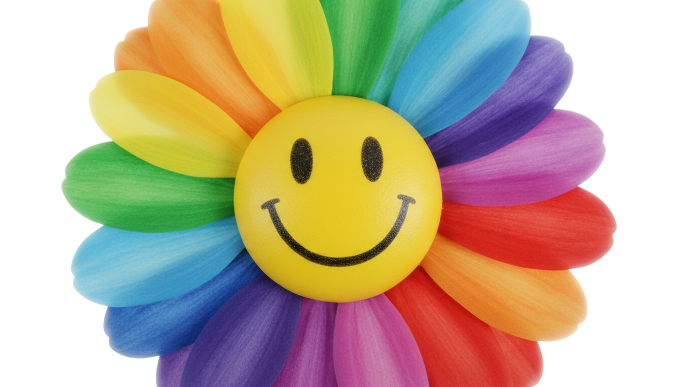 rainbow flower smiley face png PNG transparent background