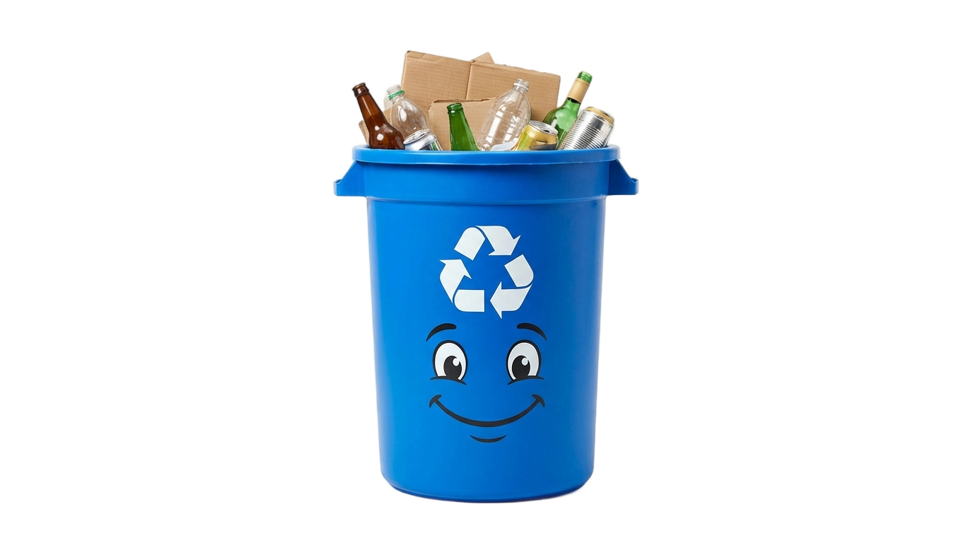 cartoon recycling bin png PNG transparent background