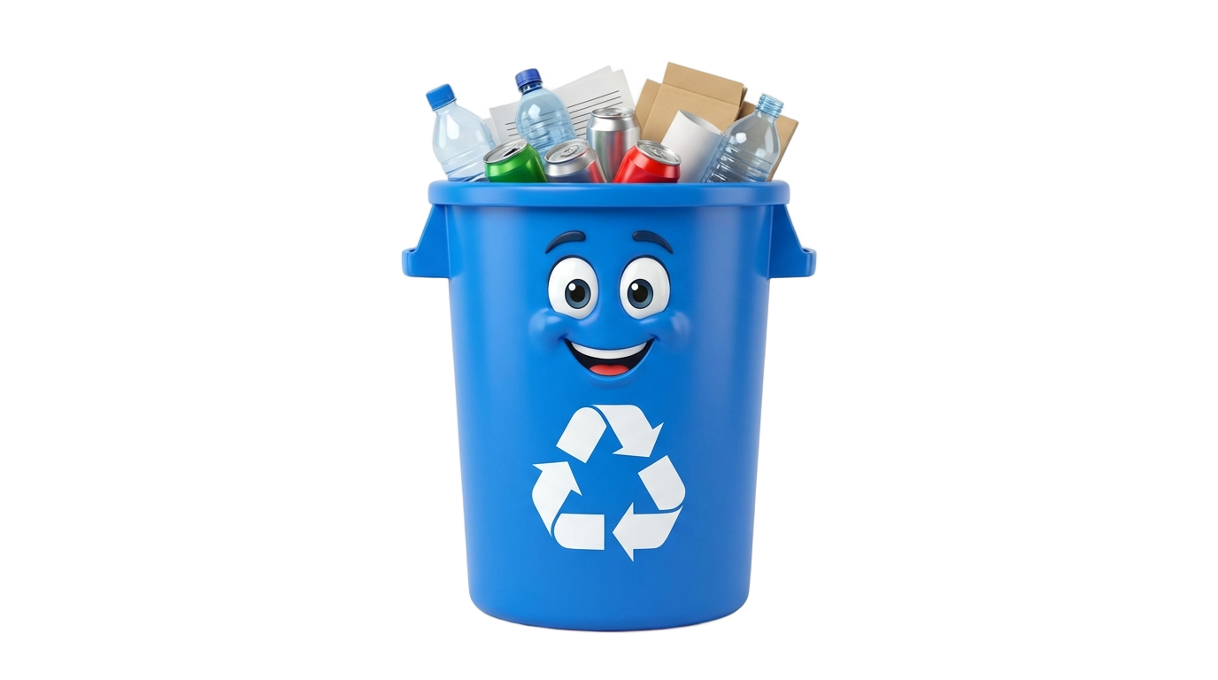 cartoon recycling bin png PNG transparent background