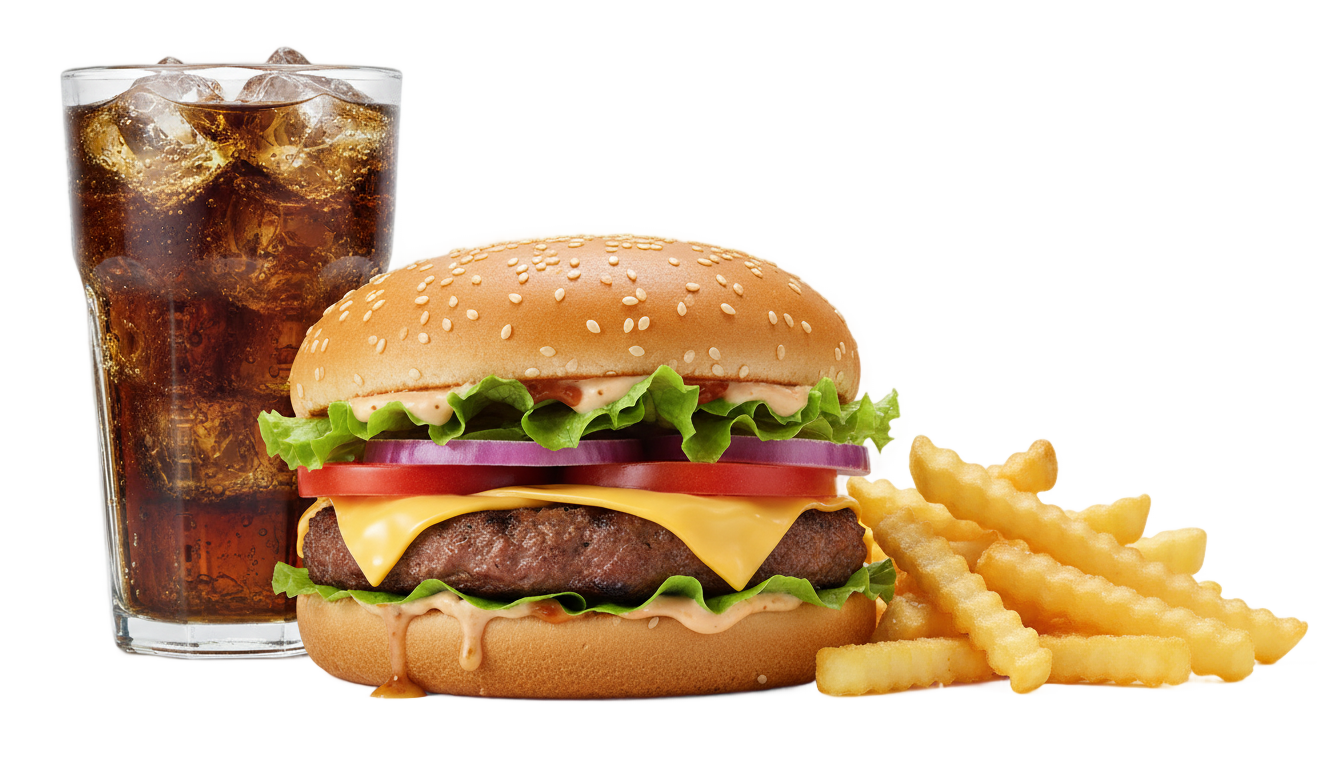burger french fries coke png PNG transparent background
