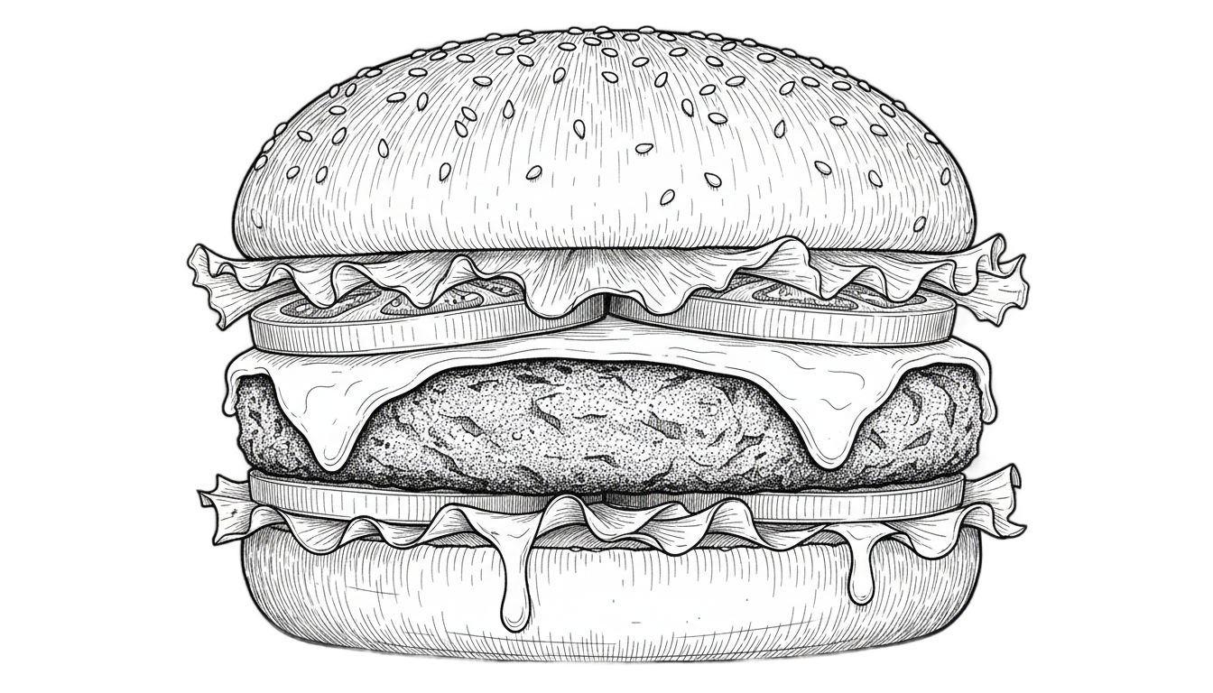 burger png black and white PNG transparent background