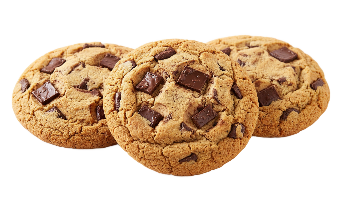 three chocolate chip cookies png PNG transparent background