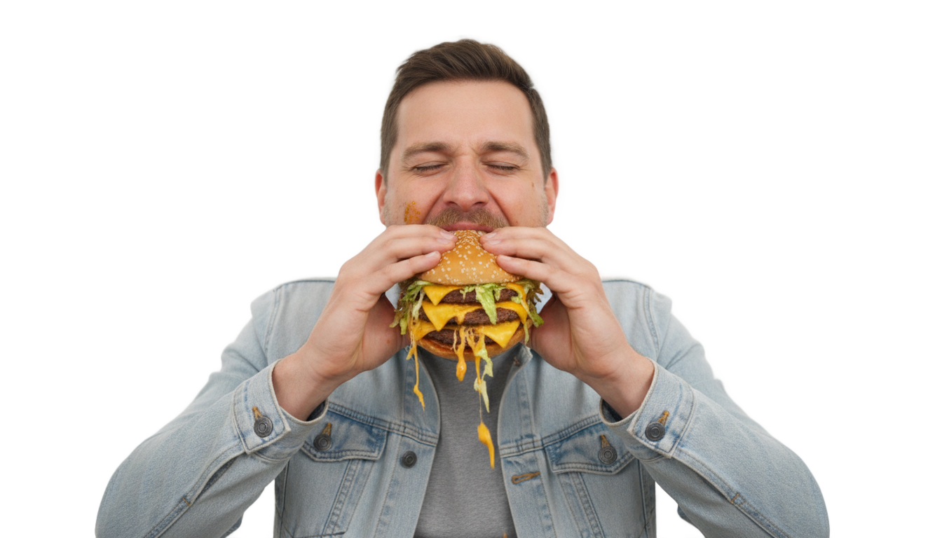 man eating burger png PNG transparent background