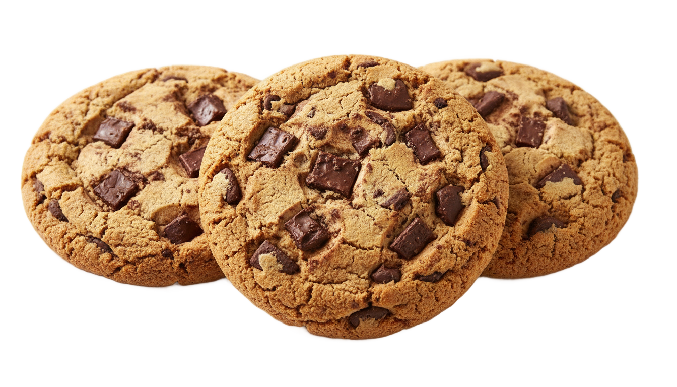 three chocolate chip cookies png PNG transparent background