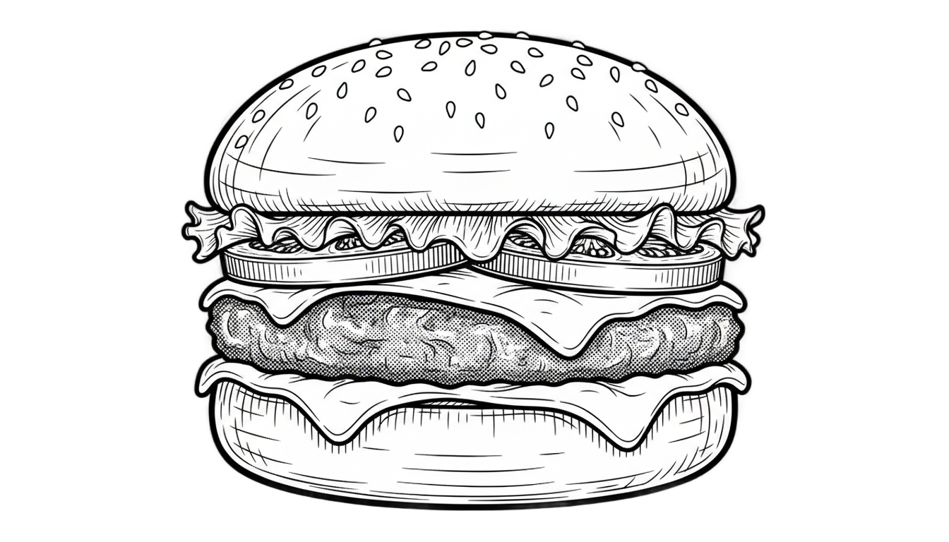 burger png black and white PNG transparent background