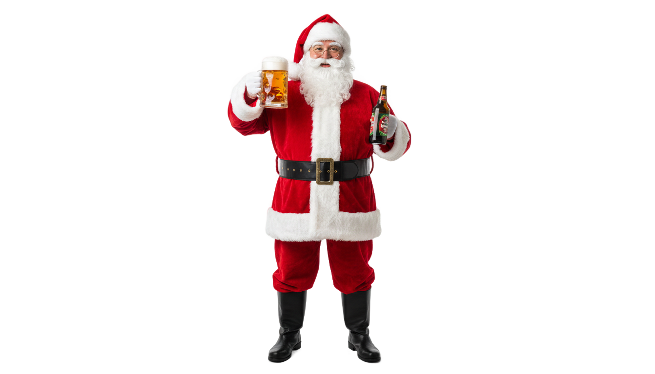 santa drinking beer png PNG transparent background