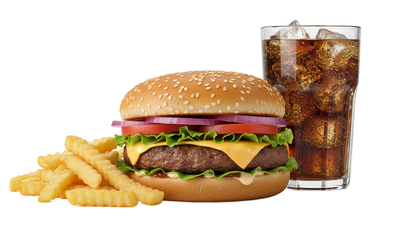 burger french fries coke png PNG transparent background