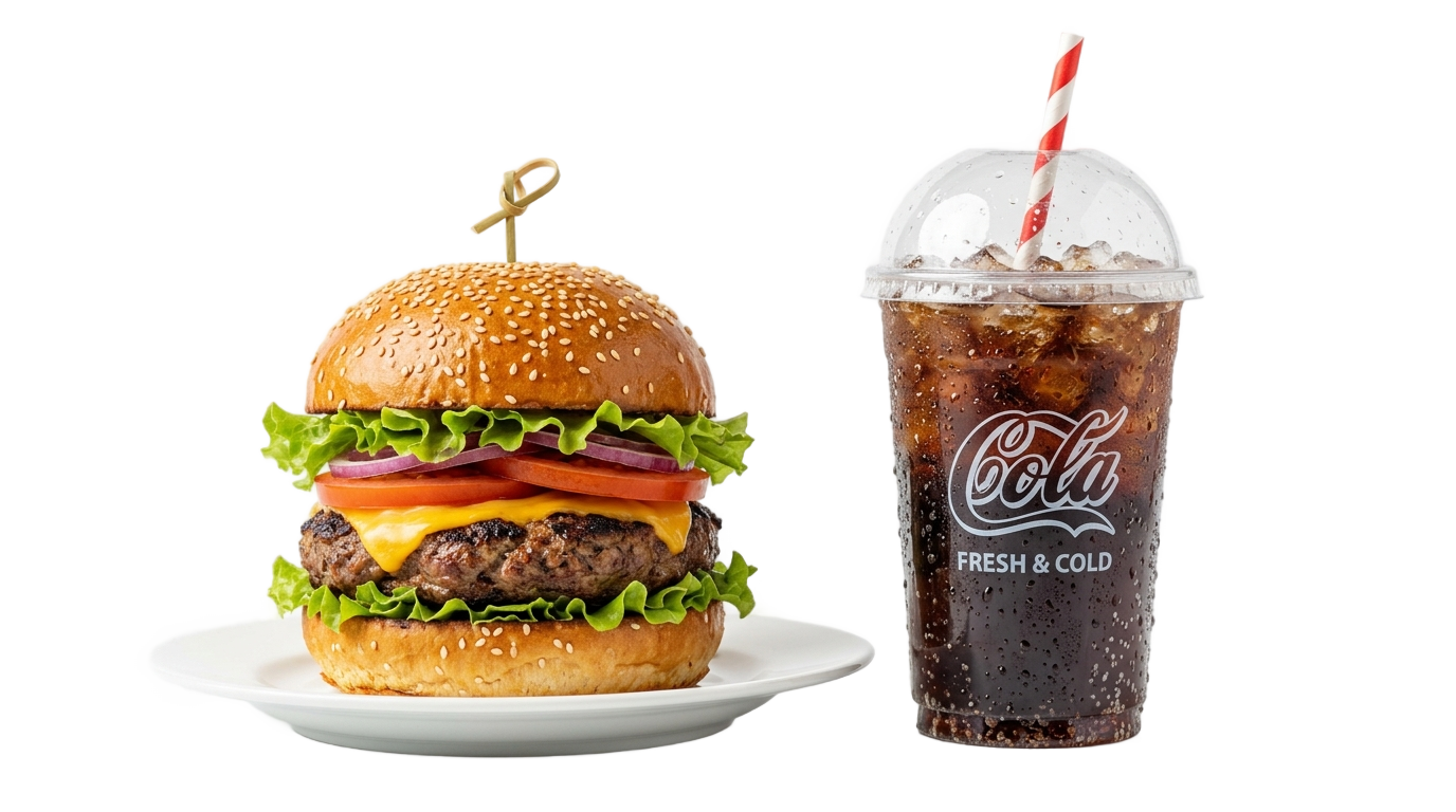 burger with cold drink png PNG transparent background