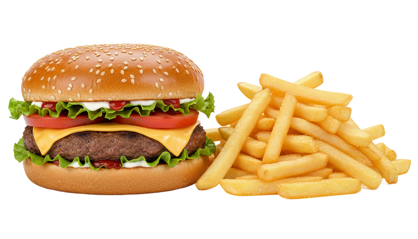 burger and french fries png PNG transparent background