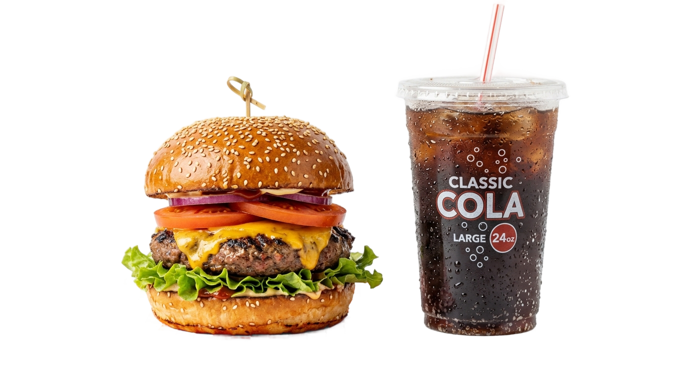 burger with cold drink png PNG transparent background