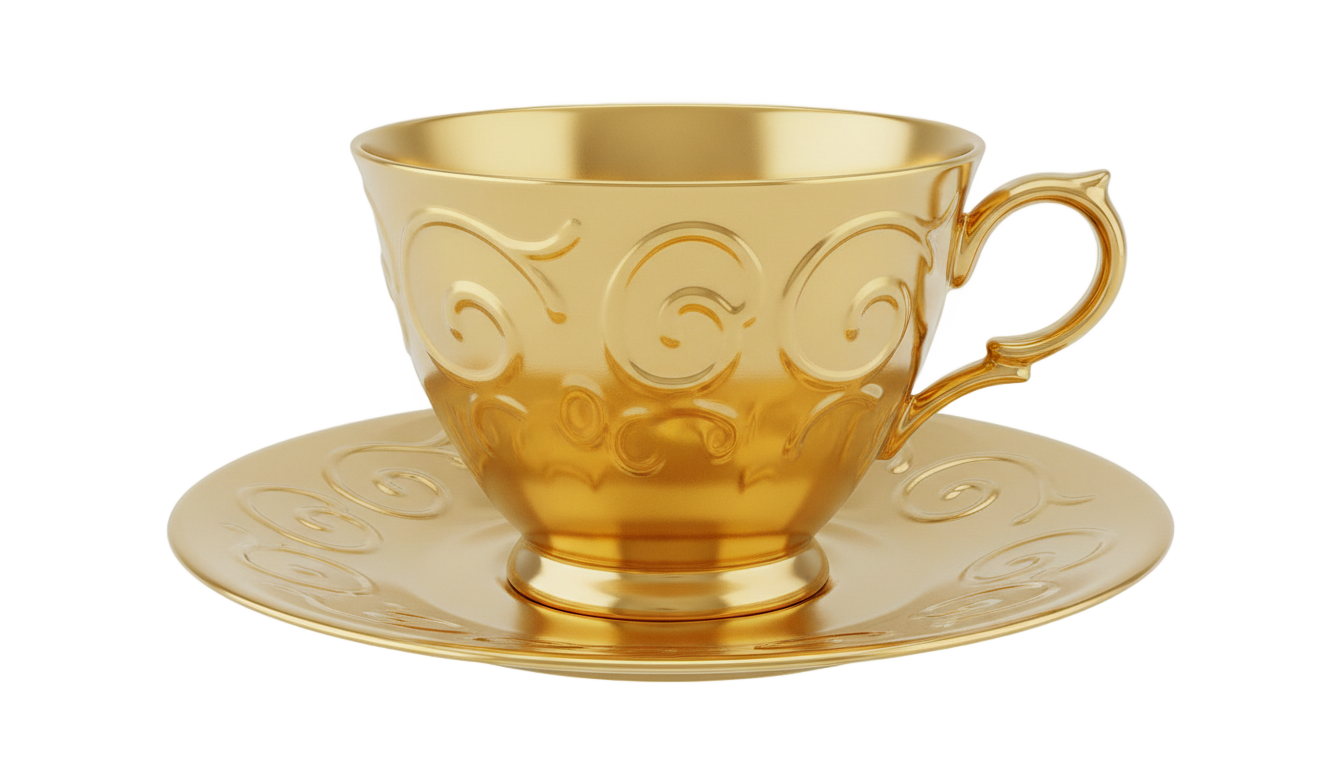 golden tea cup png PNG transparent background