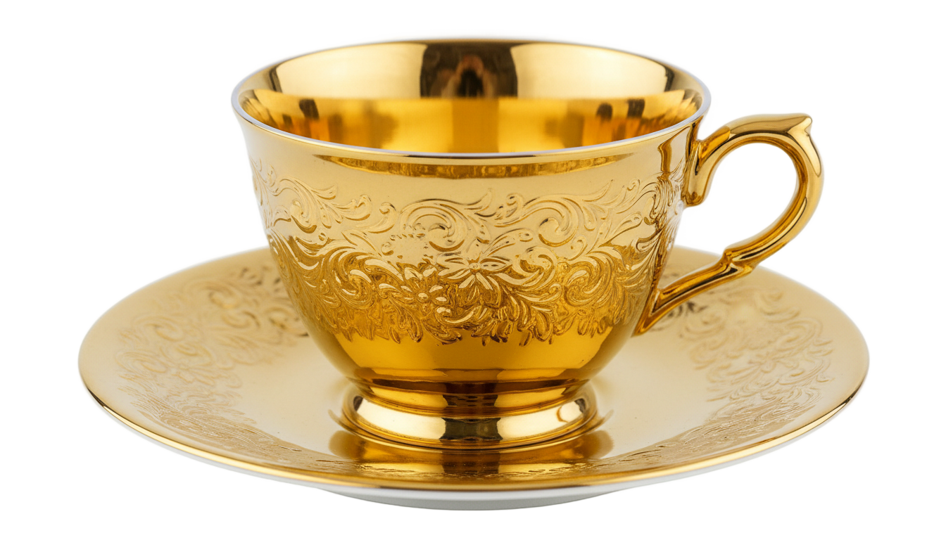 golden tea cup png PNG transparent background