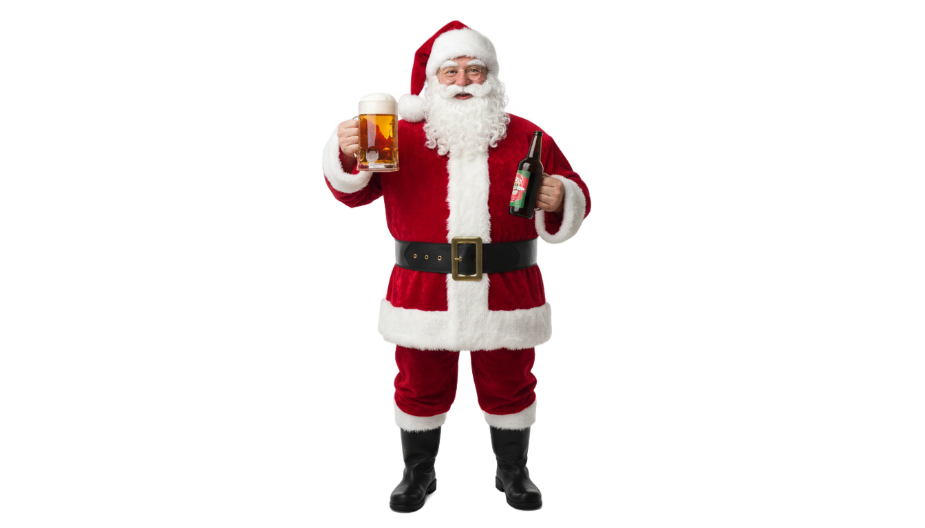santa drinking beer png PNG transparent background