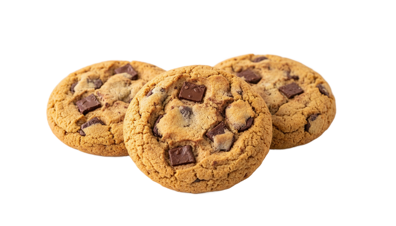 three chocolate chip cookies png PNG transparent background