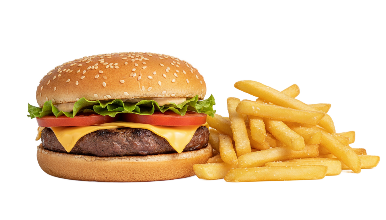 burger and french fries png PNG transparent background