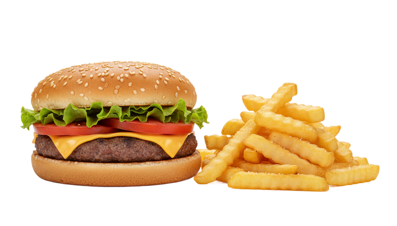 burger and french fries png PNG transparent background