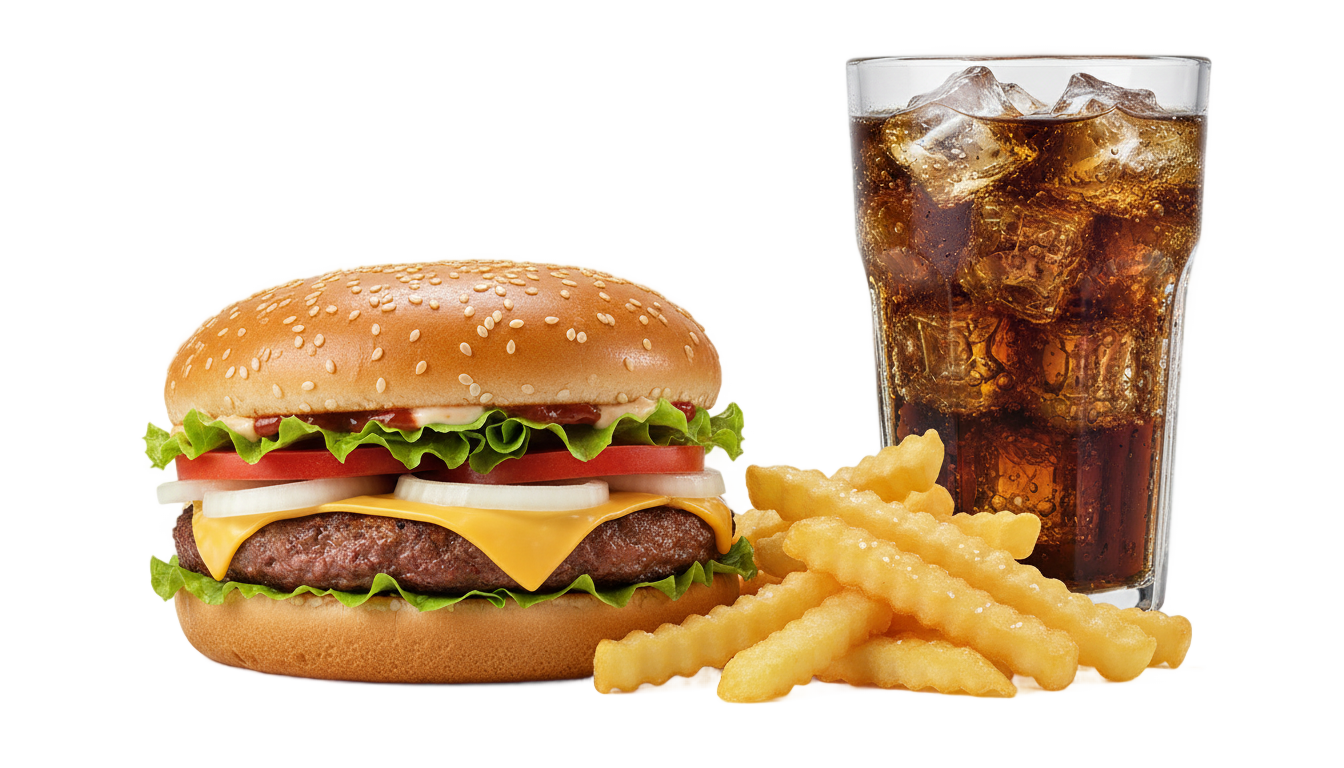 burger french fries coke png PNG transparent background
