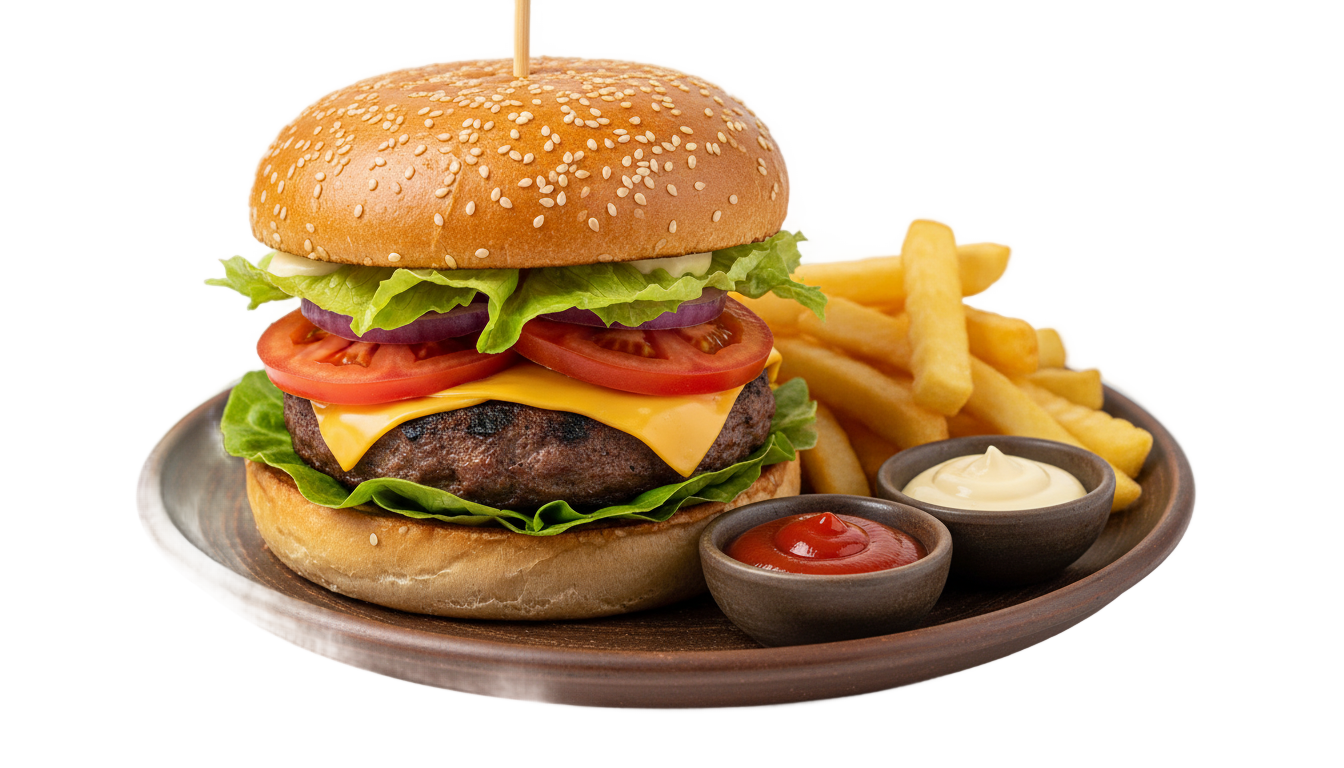 burger on plate png PNG transparent background