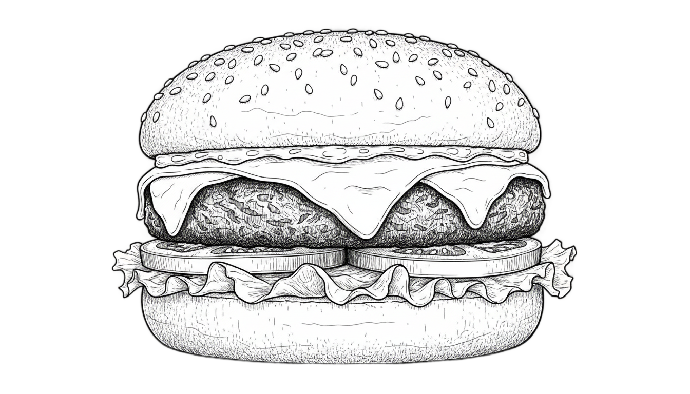 burger png black and white PNG transparent background