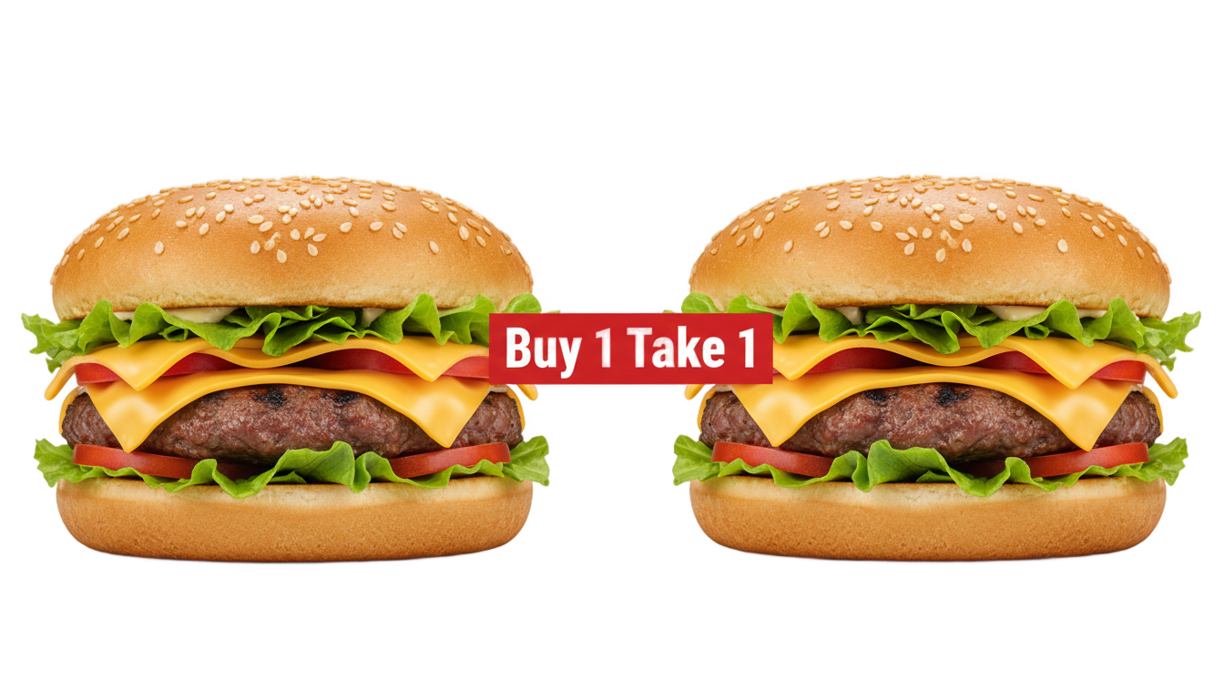 buy 1 take 1 burger png PNG transparent background
