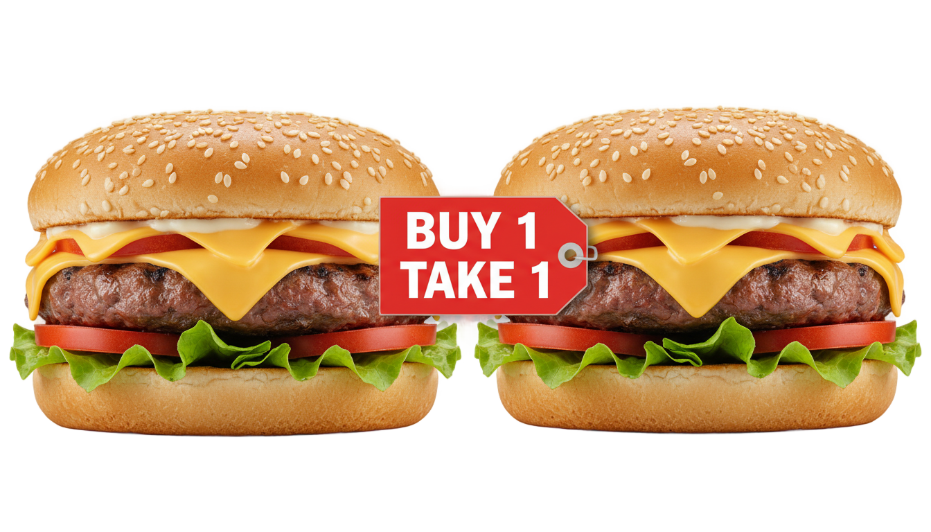 buy 1 take 1 burger png PNG transparent background