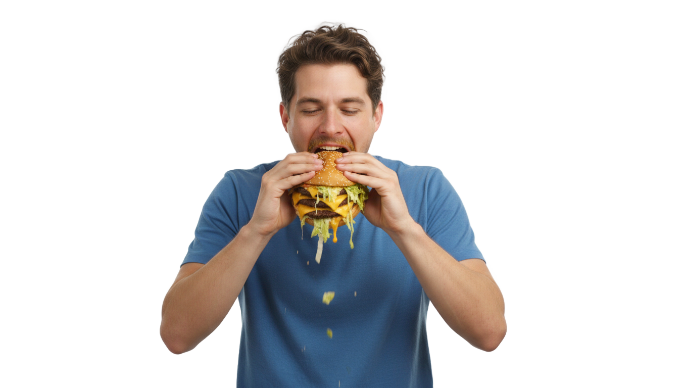 man eating burger png PNG transparent background