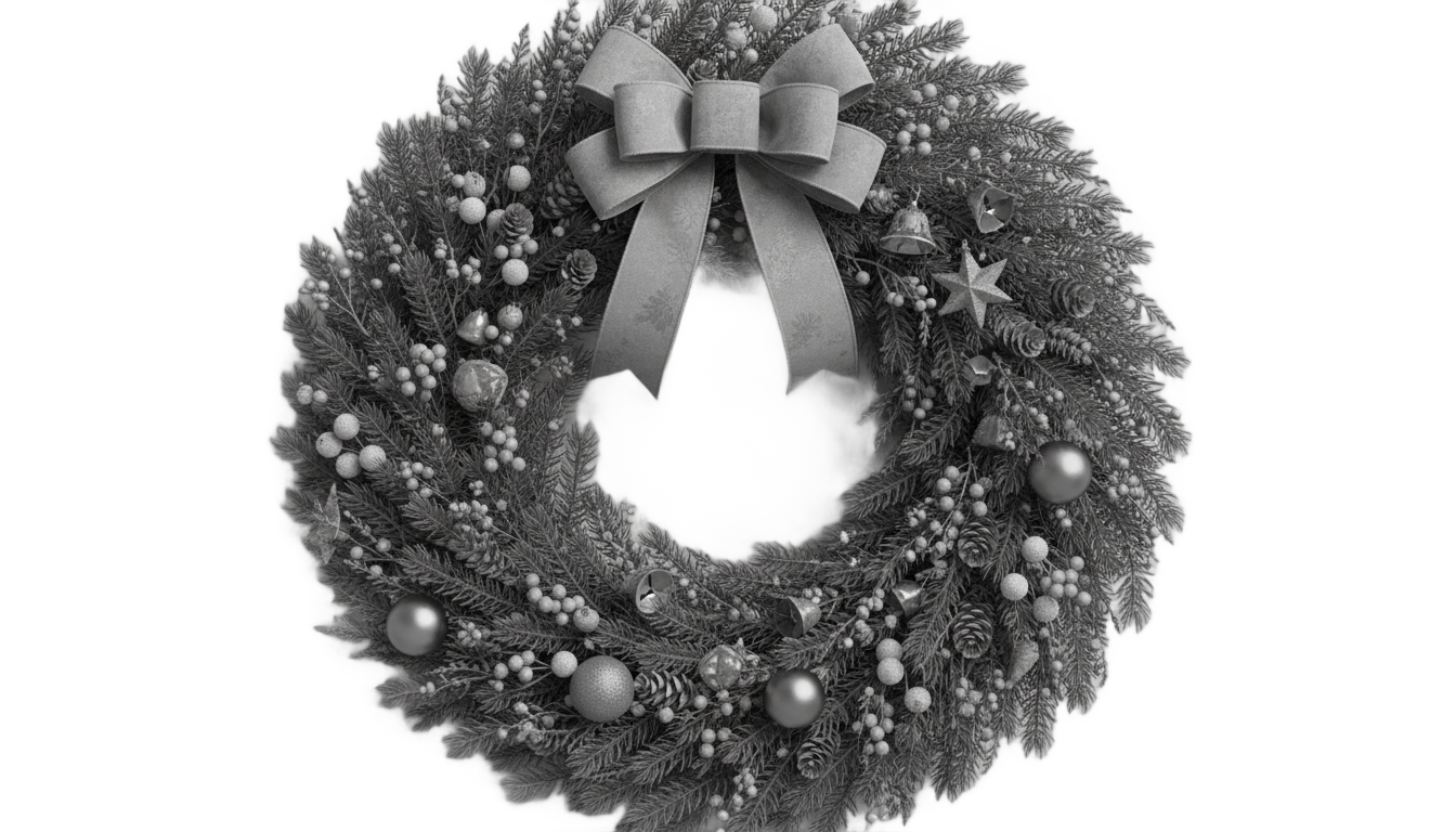 christmas wreath png black and white PNG transparent background