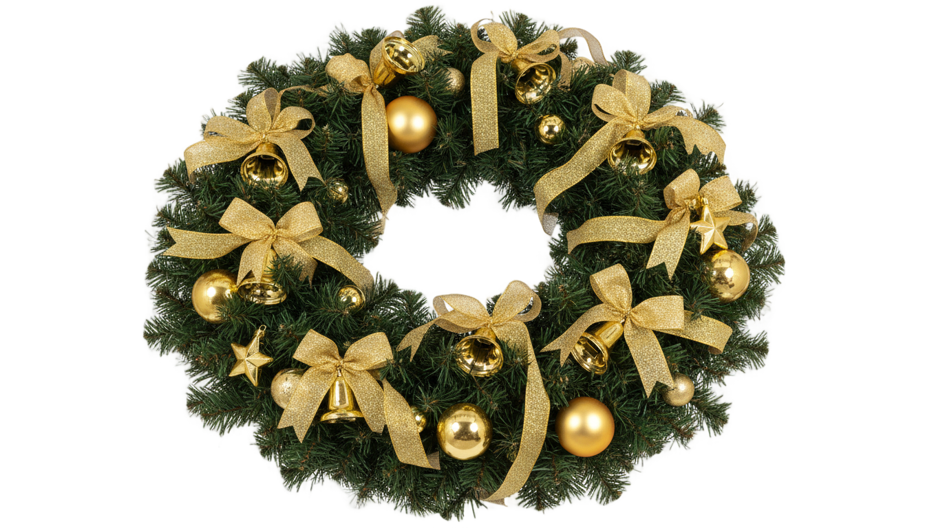 gold christmas wreath png PNG transparent background
