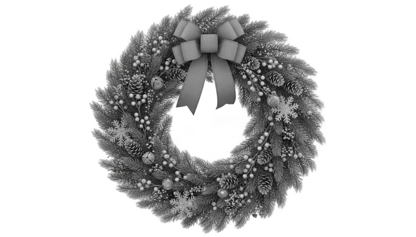 christmas wreath png black and white PNG transparent background