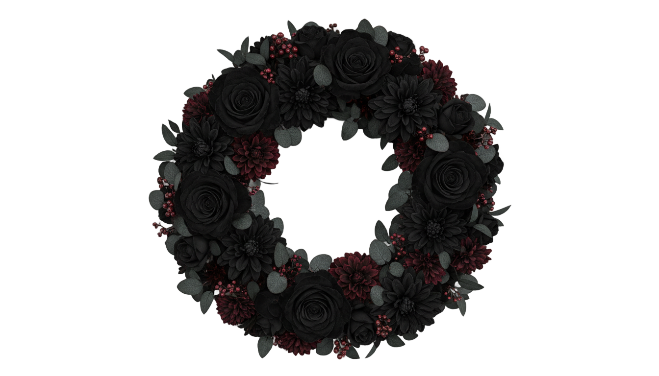 black flower wreath png PNG transparent background