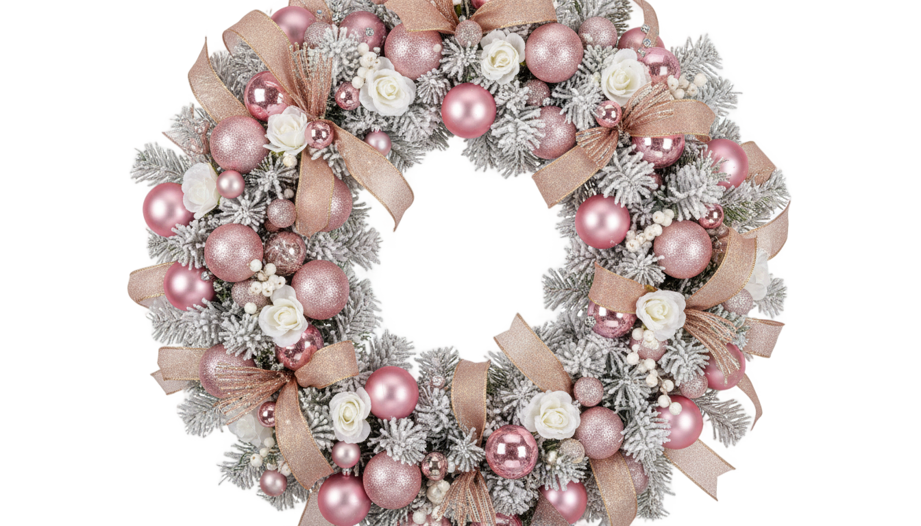 pink christmas wreath png PNG transparent background