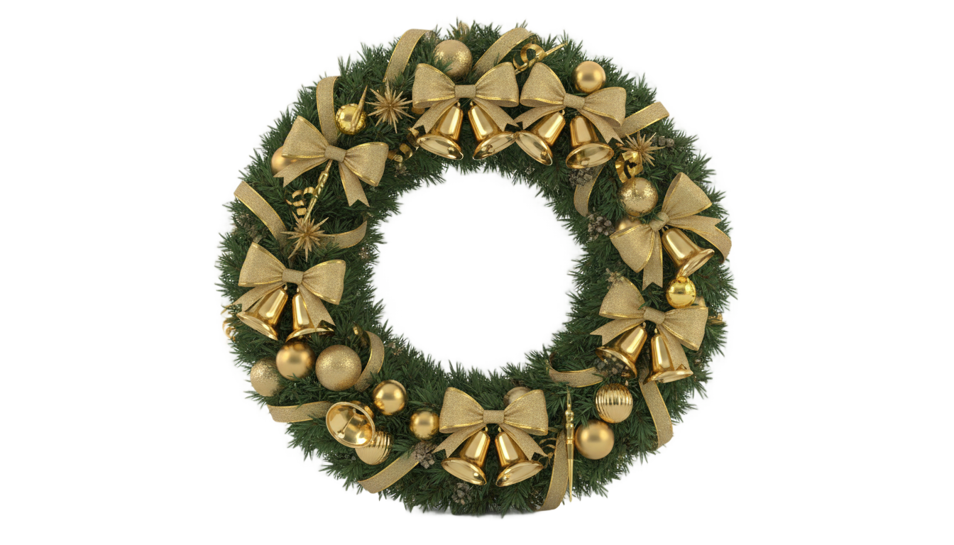 gold christmas wreath png PNG transparent background