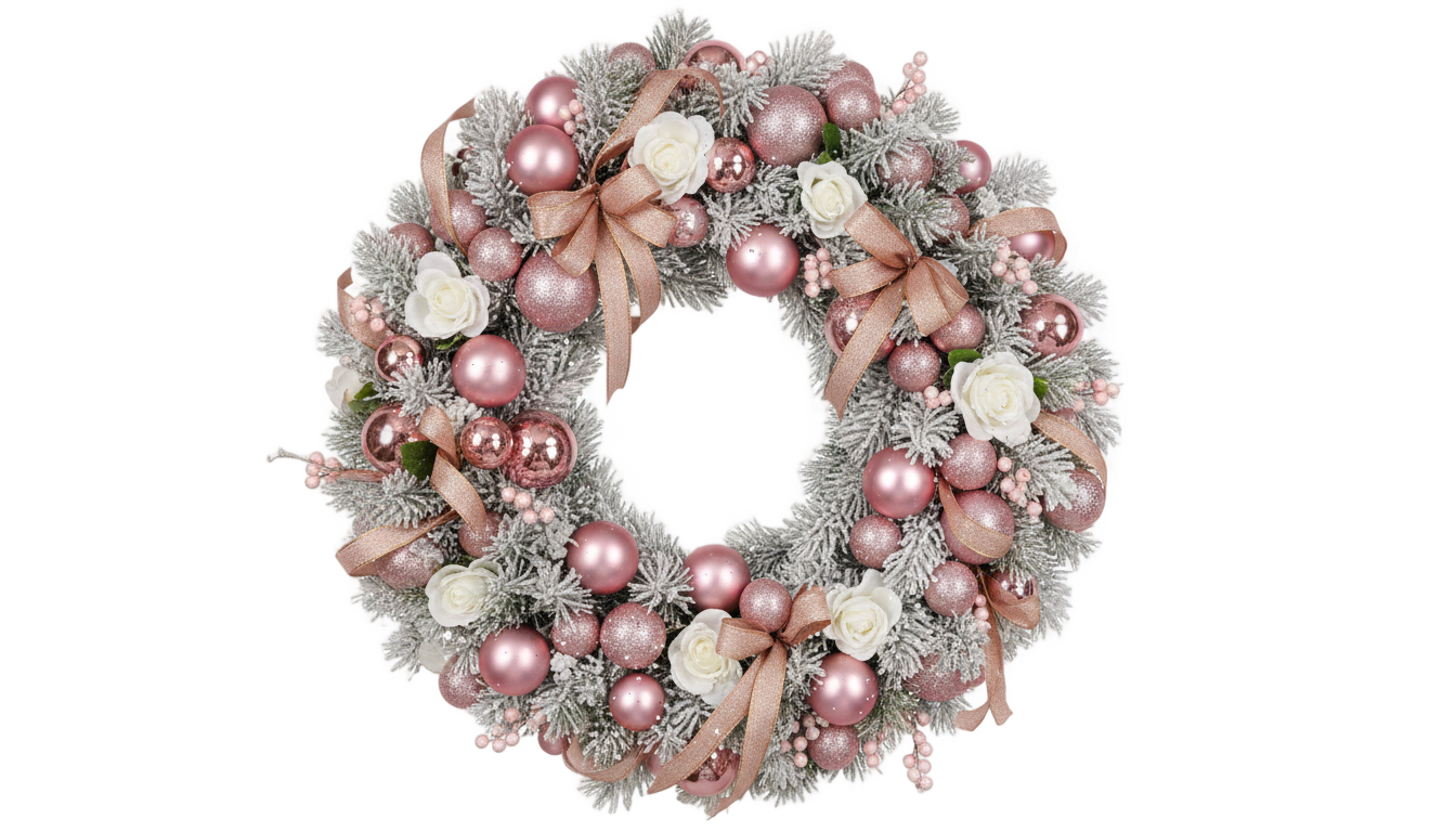 pink christmas wreath png PNG transparent background