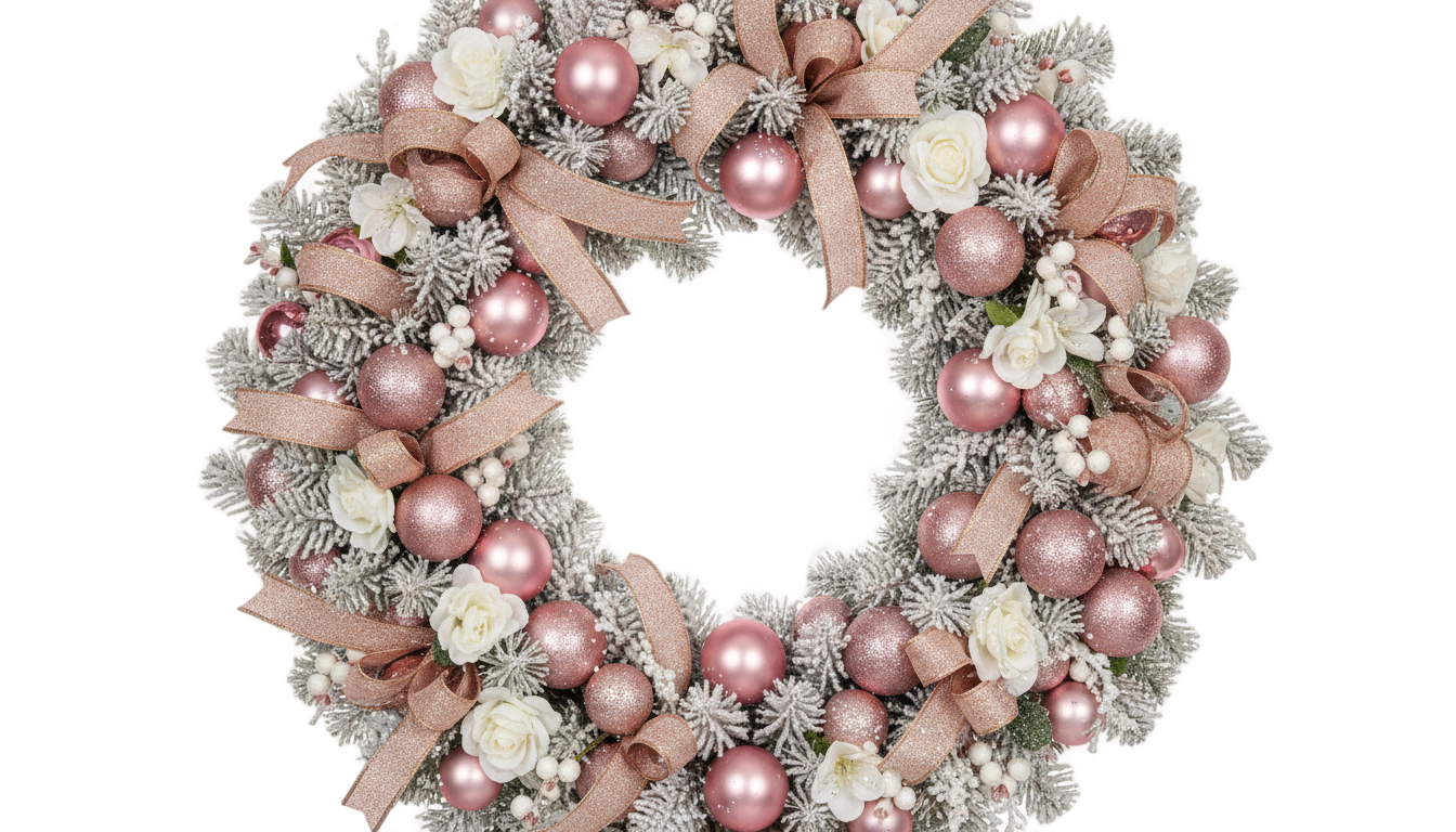 pink christmas wreath png PNG transparent background