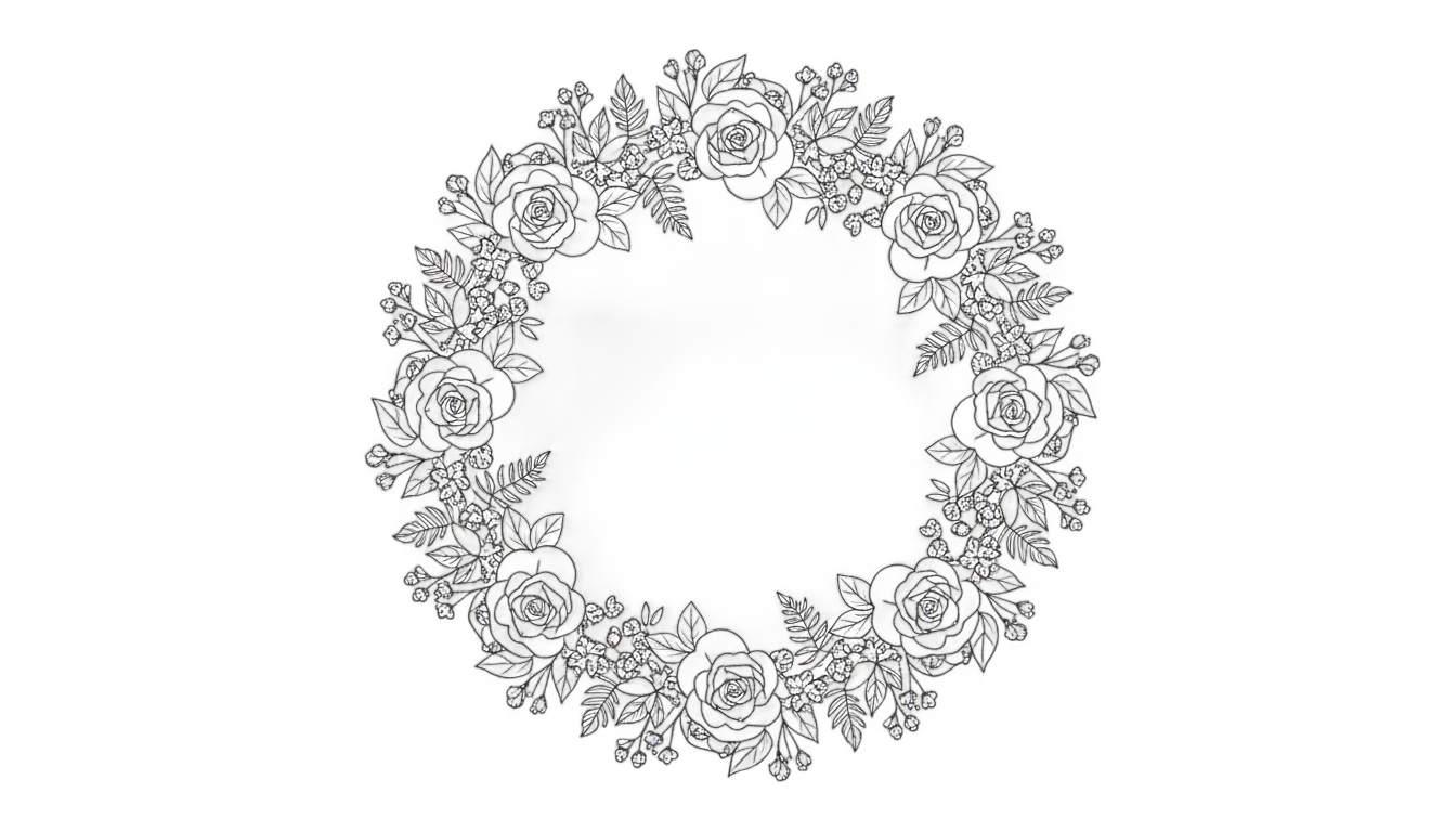 flower wreath png black and white PNG transparent background