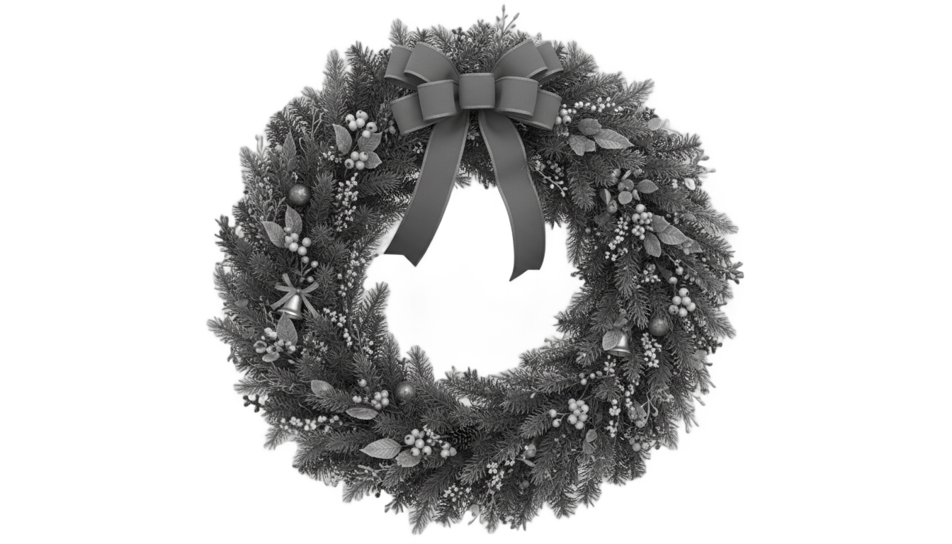 christmas wreath png black and white PNG transparent background