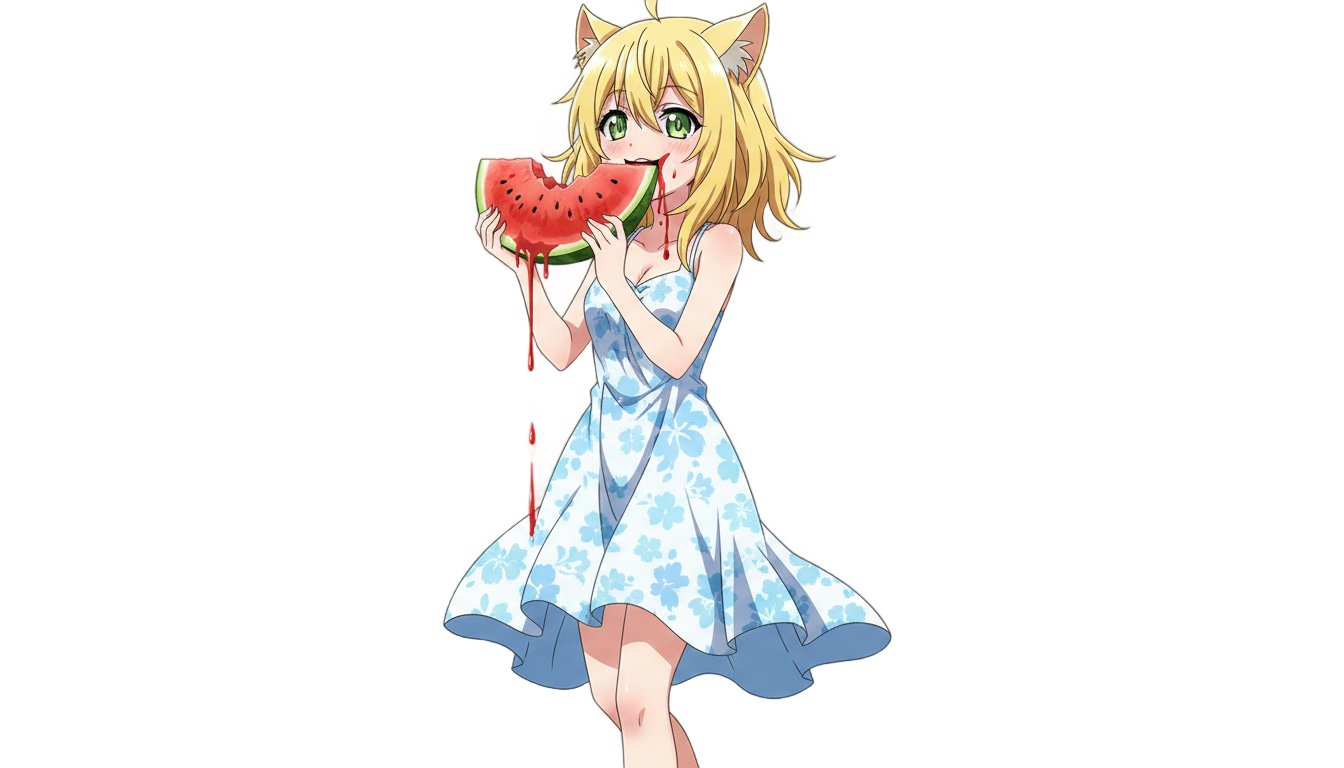 kenma eating watermelon png PNG transparent background