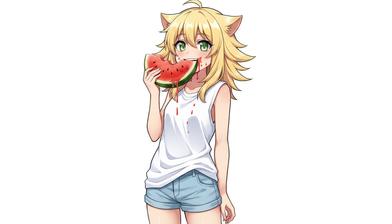 kenma eating watermelon png PNG transparent background