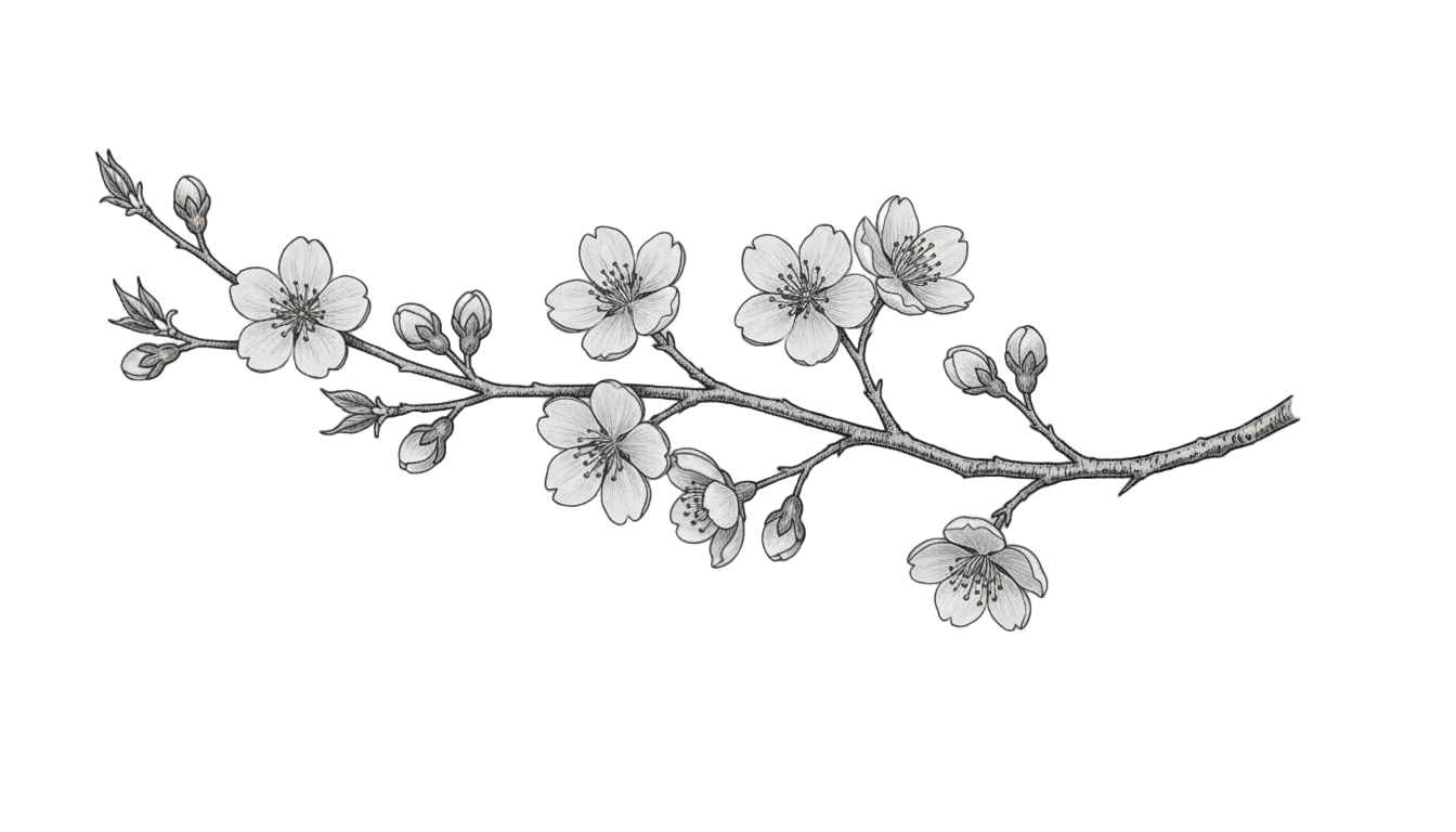 cherry blossom png black and white PNG transparent background