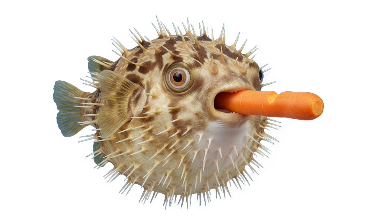 pufferfish eating carrot png PNG transparent background