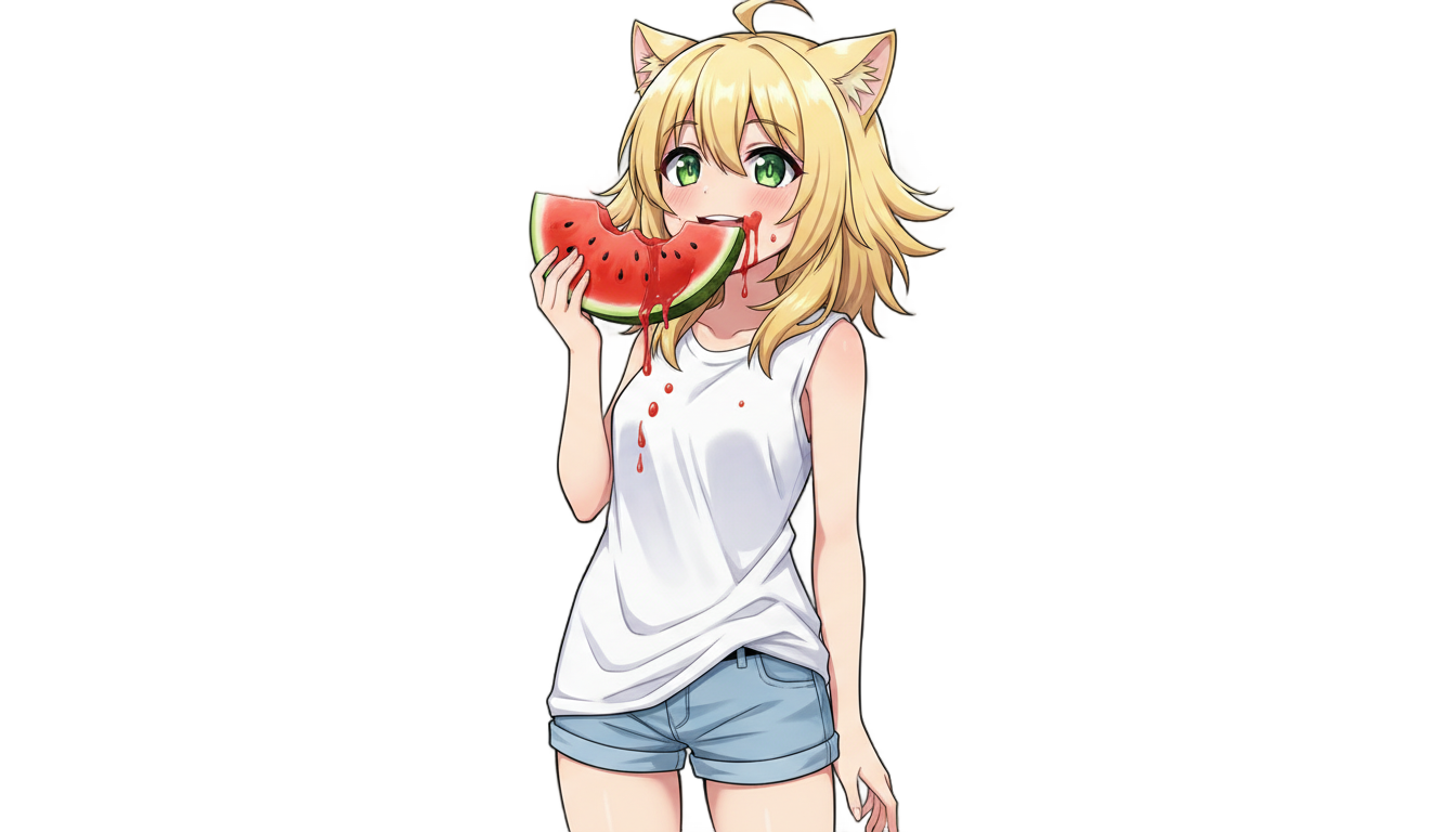 kenma eating watermelon png PNG transparent background