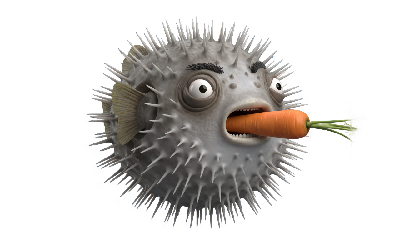 pufferfish eating carrot png PNG transparent background