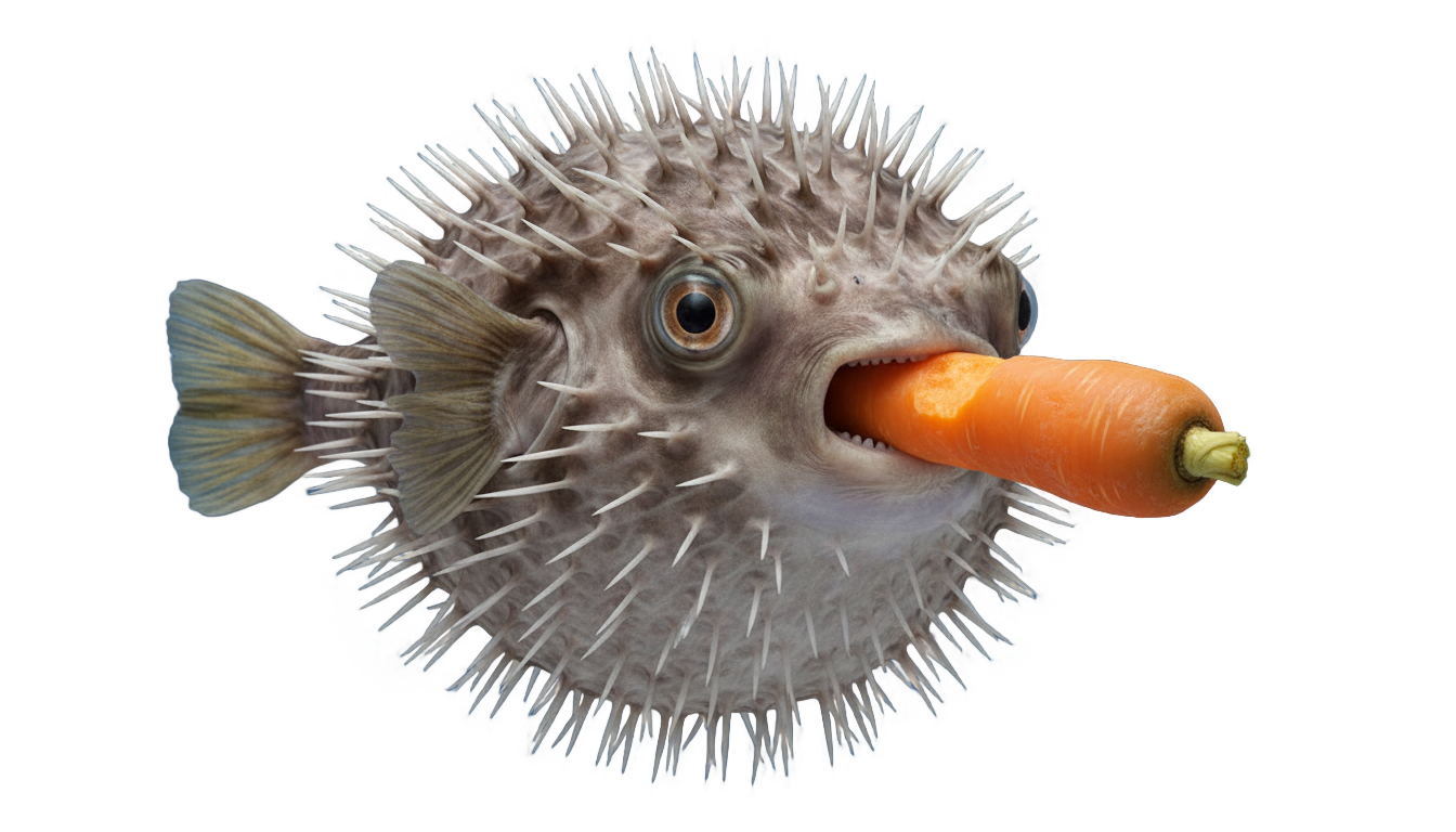 pufferfish eating carrot png PNG transparent background