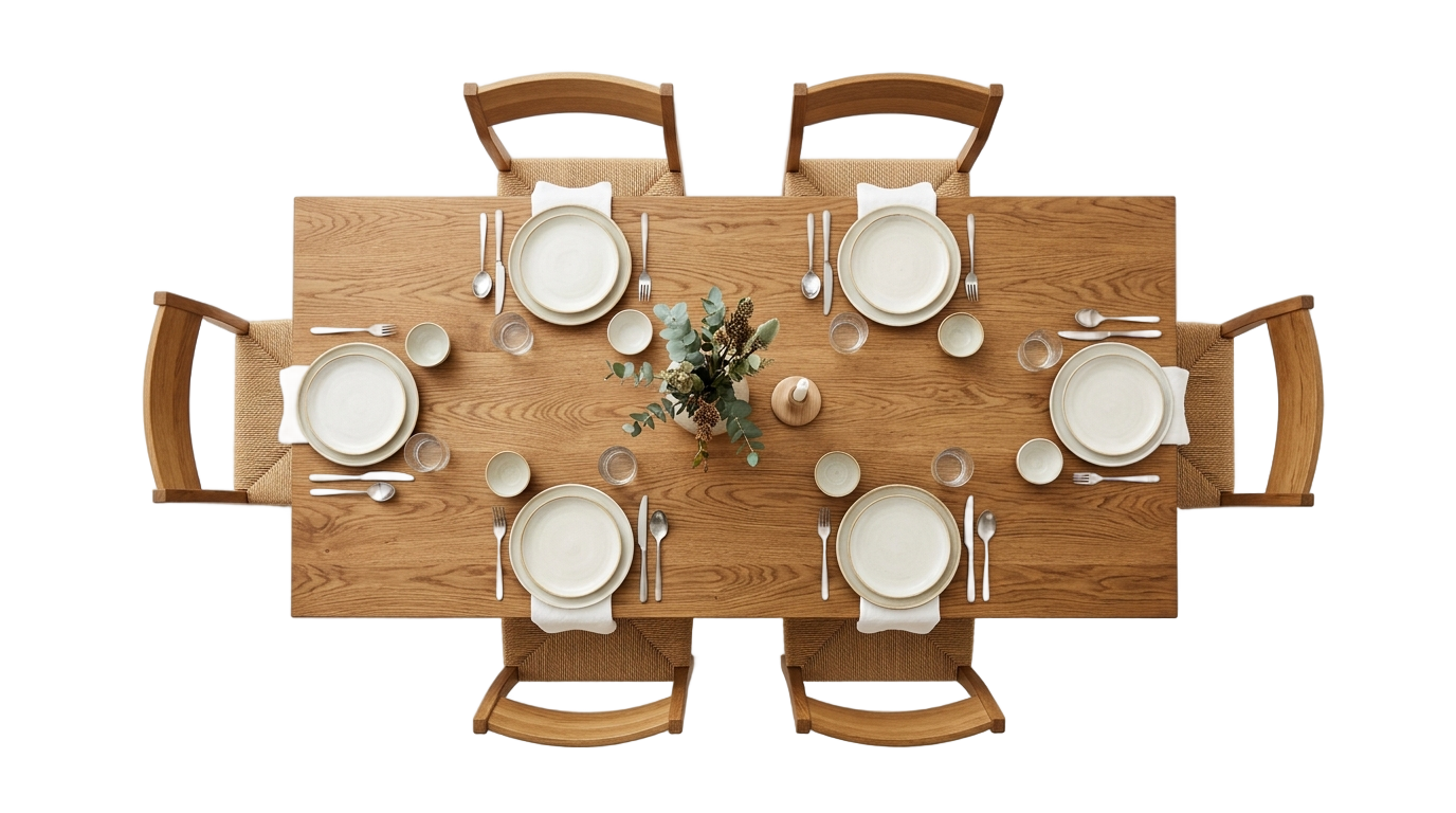 6 seater dining table top view png PNG transparent background