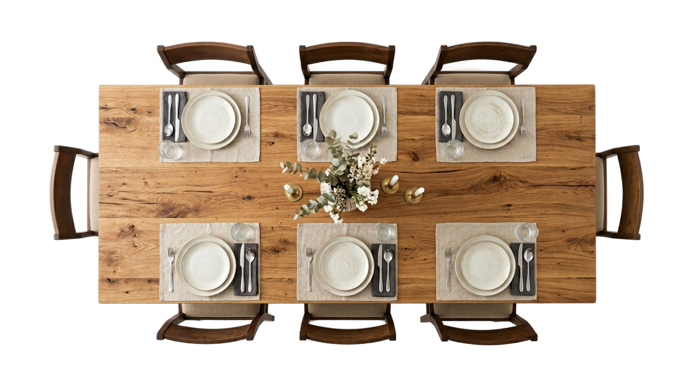 6 seater dining table top view png PNG transparent background