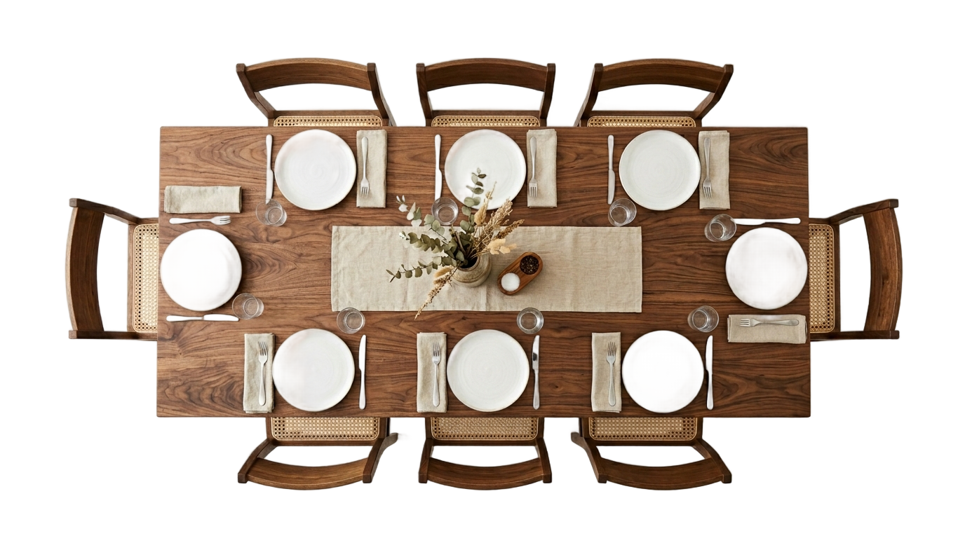 6 seater dining table top view png PNG transparent background