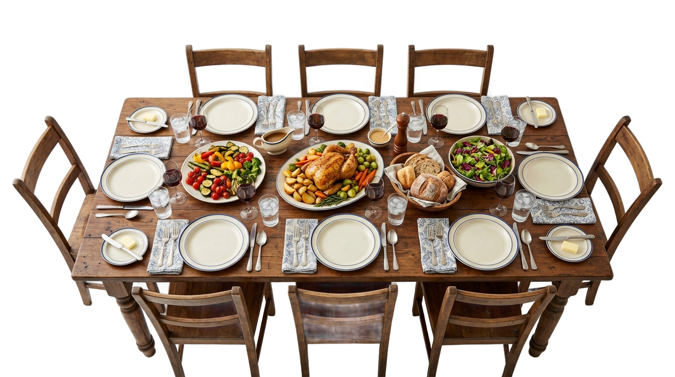 dinner table with food png PNG transparent background