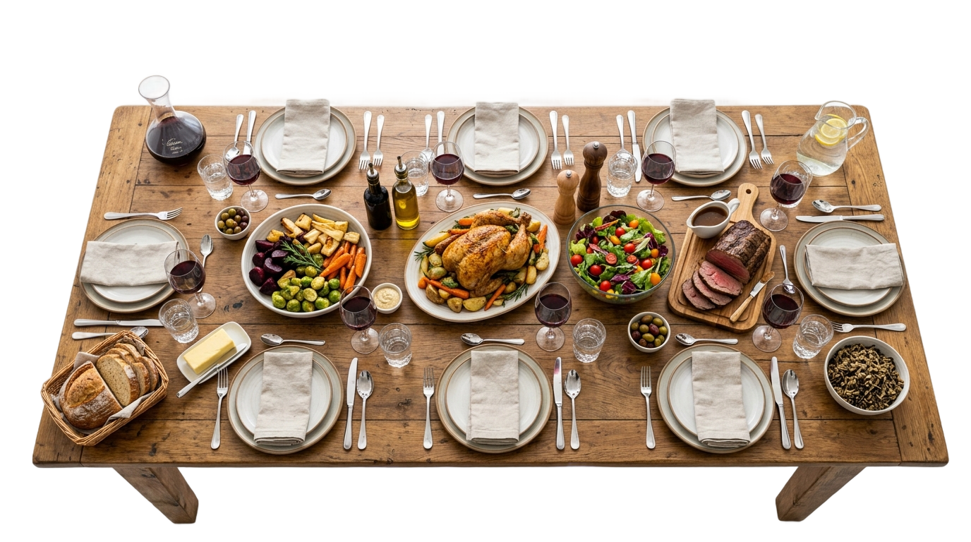dinner table with food png PNG transparent background